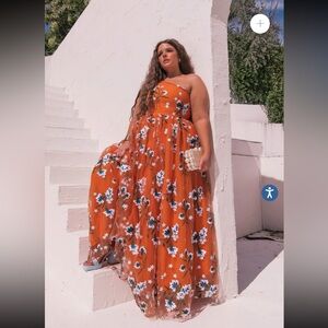 JessaKae One Strap Floral Orange Maxi Dress